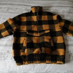 Checkered terry/teddy quarter zip jacket